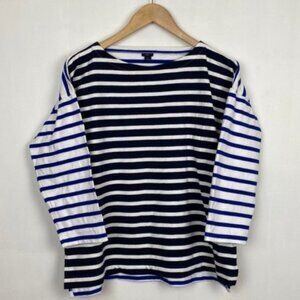 J.Crew S / M Boatneck Nautical Top Mixed Stripes Blue / Navy et White Co…